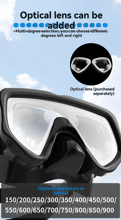Diving Mask Snorkel Set For Adults Tempered Glass Scuba Professional Panoramic Snorkeling Gear Swimming Training Snorkel Kit