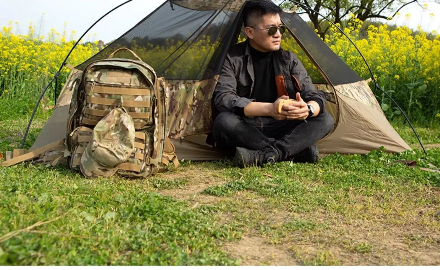 Outdoor Single Camping Tent Ultra light Hiking Tent, Double-layer Marching Camouflage Rainproof Tent trekking Shelter Tent