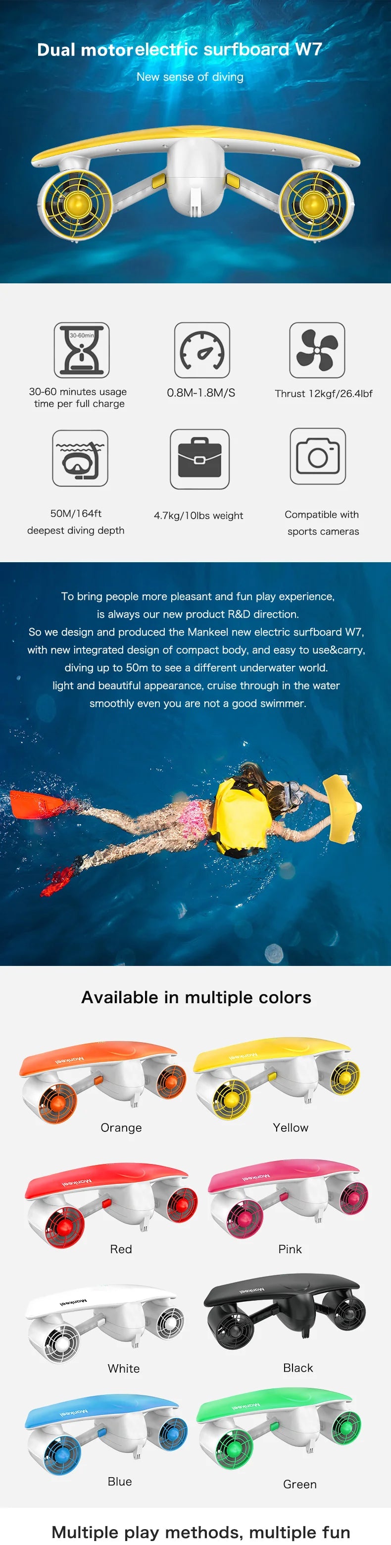 Dual Motor Sea Scooter 50m Waterproof For Diving Swimming Underwater Thruster 2023 Wholesale Hot Sale
