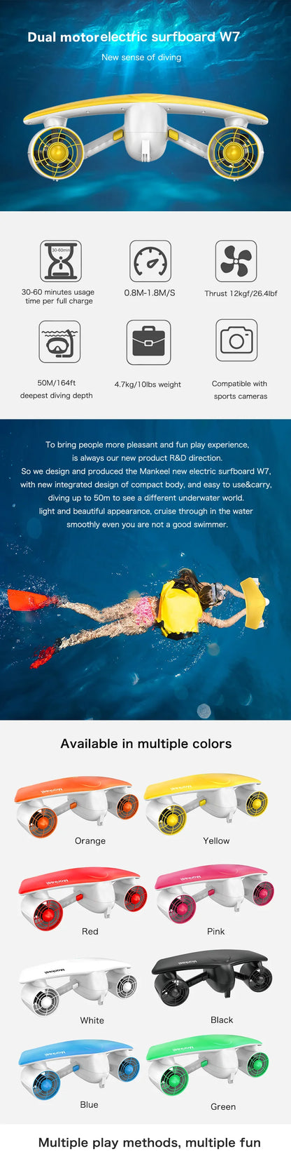 Dual Motor Sea Scooter 50m Waterproof For Diving Swimming Underwater Thruster 2023 Wholesale Hot Sale