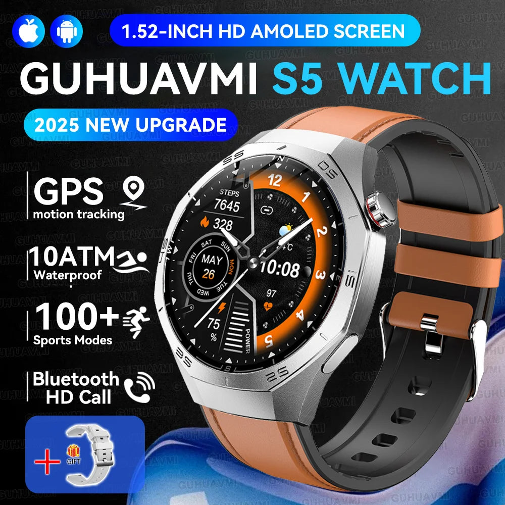 Luxury Metal Smart Watch For Men AMOLED Screen Bluetooth Call GPS Tracking Sports Heart Rate Monitor Smart watch For Android iOS