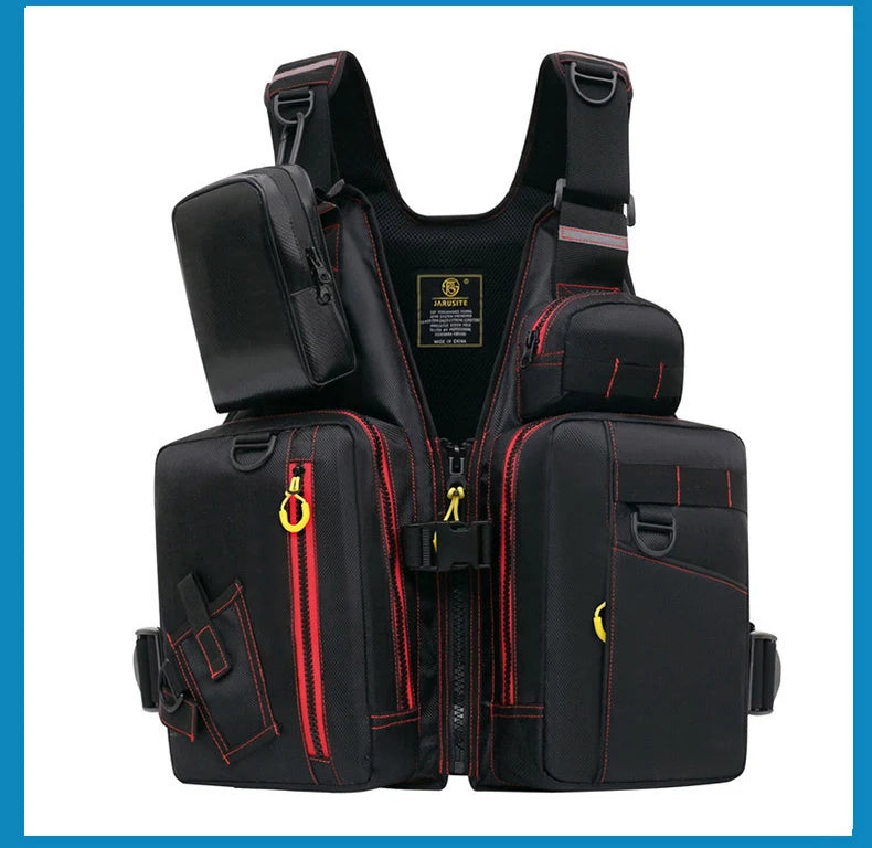 multi-functional life jacket vest for outdoor fishing, a must-have for safety. Multiple pockets for storage, buoyant materials