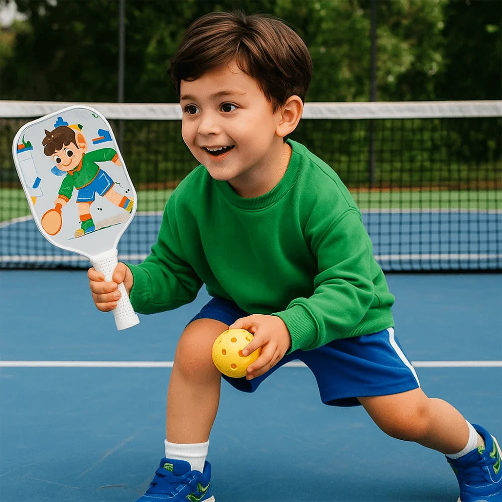 Cartoon Children's Pickleball Set Colorful Lightweight Children's Pickleball Rackets Ribbed Handle Durable Pickleball Paddle Set