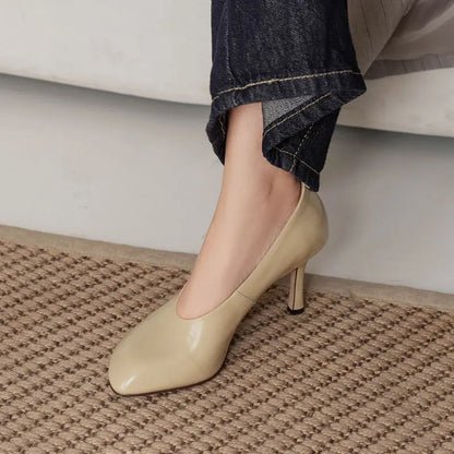 Woman Shoes Sexy Heeled For Retro Pumps French Style Leather Pumps Slip On European Spring High Heels Handmade Vintag Dress Pump