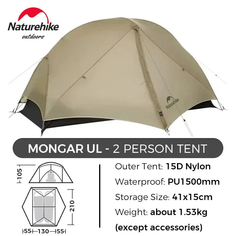 Naturehike Mongar 2 Person Tent Ultralight Camping Tent Outdoor Travel Tent Double Layer Waterproof Tent 3 Season Portable Tent