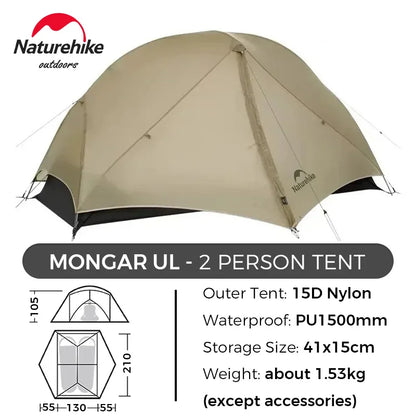 Naturehike Mongar 2 Person Tent Ultralight Camping Tent Outdoor Travel Tent Double Layer Waterproof Tent 3 Season Portable Tent