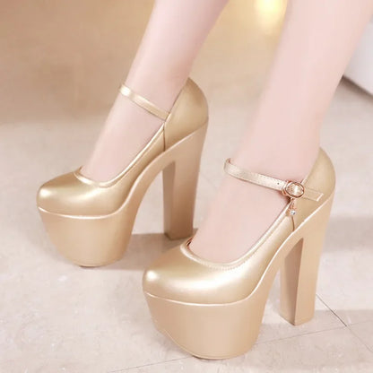 Catwalk 15cm Small Size 32-43 Sexy Extreme Block High Heels Shoes Spring 2025 Trend Bright Leather Chunky Platform Pumps Model
