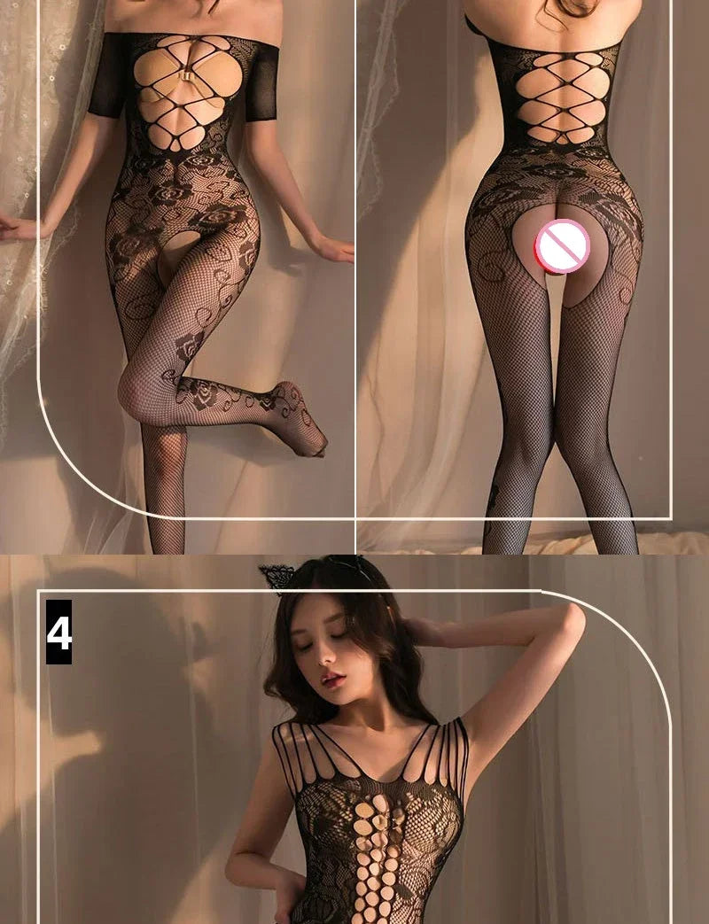 18 Style Sexy Bodystockings Bodysuit Sexy Women Erotic Babydoll Mesh Fishnet Full Body Stocking Stretch Open Crotch Tights