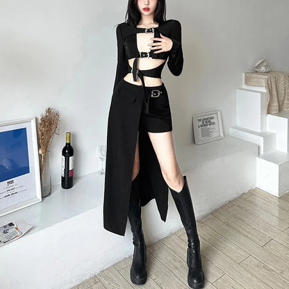 Gothic Patchwork Sexy Mini Skirts Goth Dark Techwear Women Grunge Irregular Hem High Waist Cargo Skirt Hip Hop Black Summer 2023
