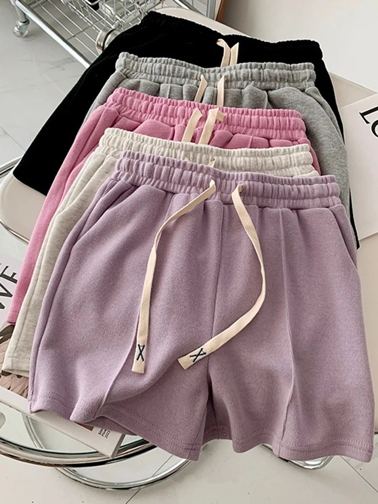 2026 Summer Shorts Women Elasticity Lovely Girls Korean Style Sweet Students Harajuku Simple Pure Gray Trousers Female New