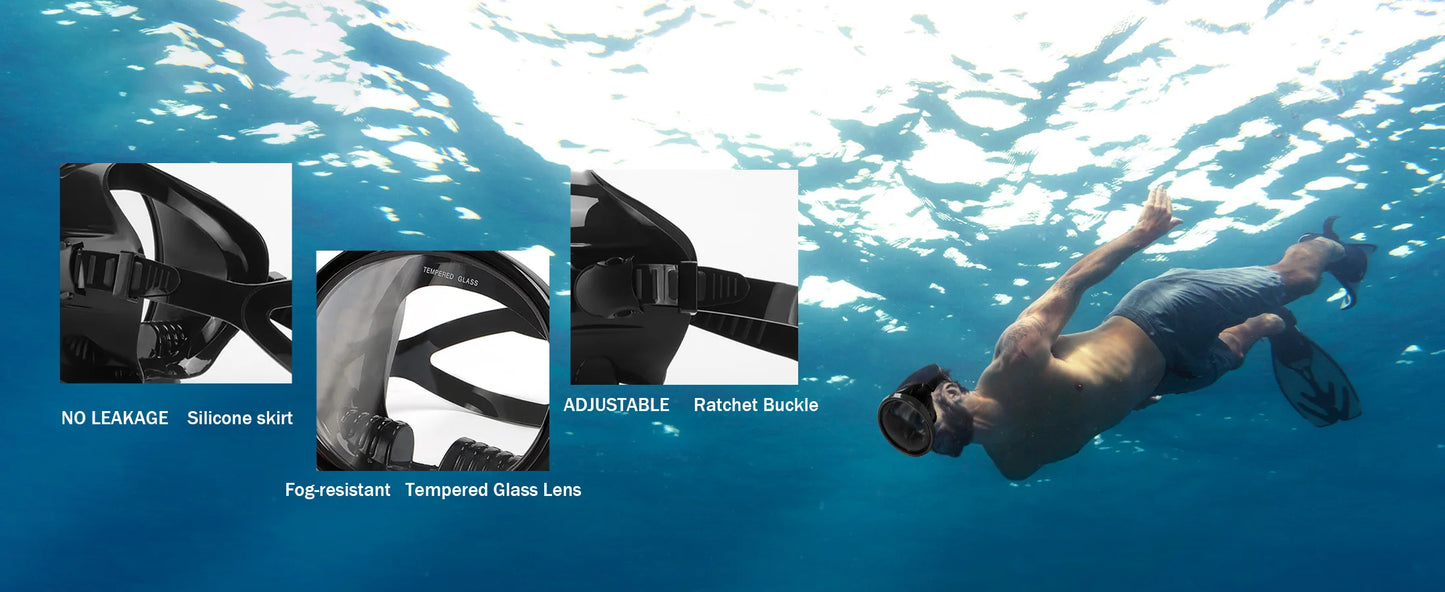 Adult Dive Mask: Wide View Anti-Fog Lens for Scuba, Snorkeling & Freediving - Comfortable Water Goggles