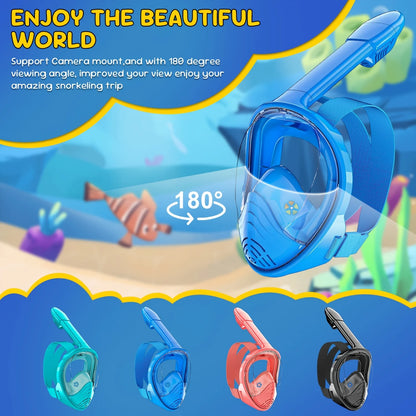 Kids Snorkel Mask Anti-Fog Leak-Proof Soft Silicone Design Easy to Wear Diving Mask Underwater Scuba Full Face 360° Panoramic