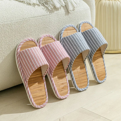 Striped Slippers Bamboo Women Autumn Home Couples Indoor House Non Slip Funny Sandals Shoes Male Soft Flat Summer For Tatami