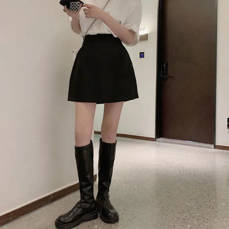 Lucyever Black White High Wiast Puffy Short Skirts Women All-Match Y2K Pocket A-Line Skirt Female Korean Work Style Suit Skirt