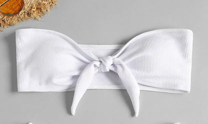 Sexy Women's Ribbed Tube Top Bikini Set White Swimsuit for Women Biquini Traje De Bano Pants Bikini Badeanzug Micro Bikini