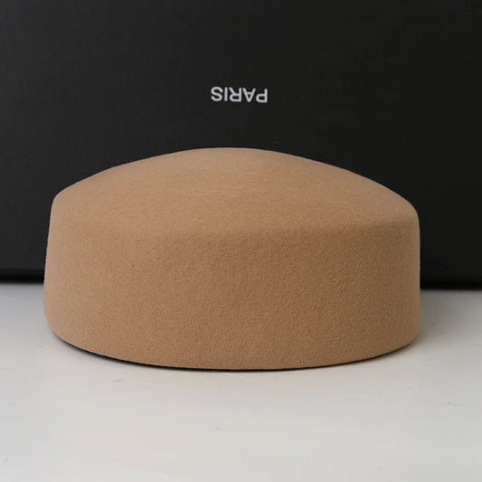Paris Hats for Women100% WOOL Hard Beret Women Felt Camel Autumn Winter Hat Fedora Fascinator Stewardess Cap Bridal Pillbox Hats