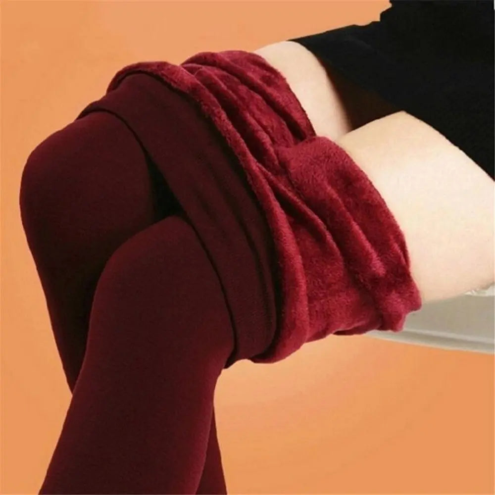 Women Winter Thermal Warm Velvet Thick Pantyhose Fluff Lined Stretch Slim Leggings Pants Ankle-Length