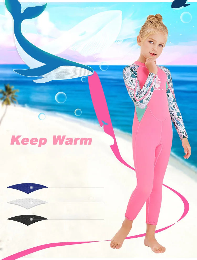 Children Wetsuit 2.5MM Neoprene Diving Suit For Girls Boys One-Piece Swimsuits Long Sleeve Kids Swimwears Snorkeling Rash Guards