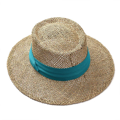 hats beach hat bohemian flat brim hat hand woven straw hat ladies summer vacation travel sun hat