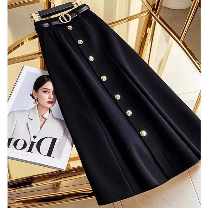 2025 Female High Waist Maxi Skirt Advanced Feeling Women A-word Long Skirts Spring Autumn Ladies Fashion Solid Color Maxi Skirt