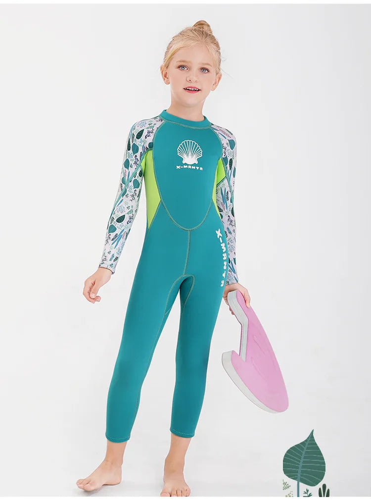 Children Wetsuit 2.5MM Neoprene Diving Suit For Girls Boys One-Piece Swimsuits Long Sleeve Kids Swimwears Snorkeling Rash Guards
