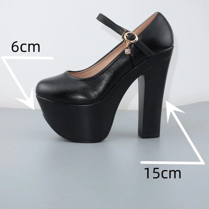 Catwalk 15cm Small Size 32-43 Sexy Extreme Block High Heels Shoes Spring 2025 Trend Bright Leather Chunky Platform Pumps Model