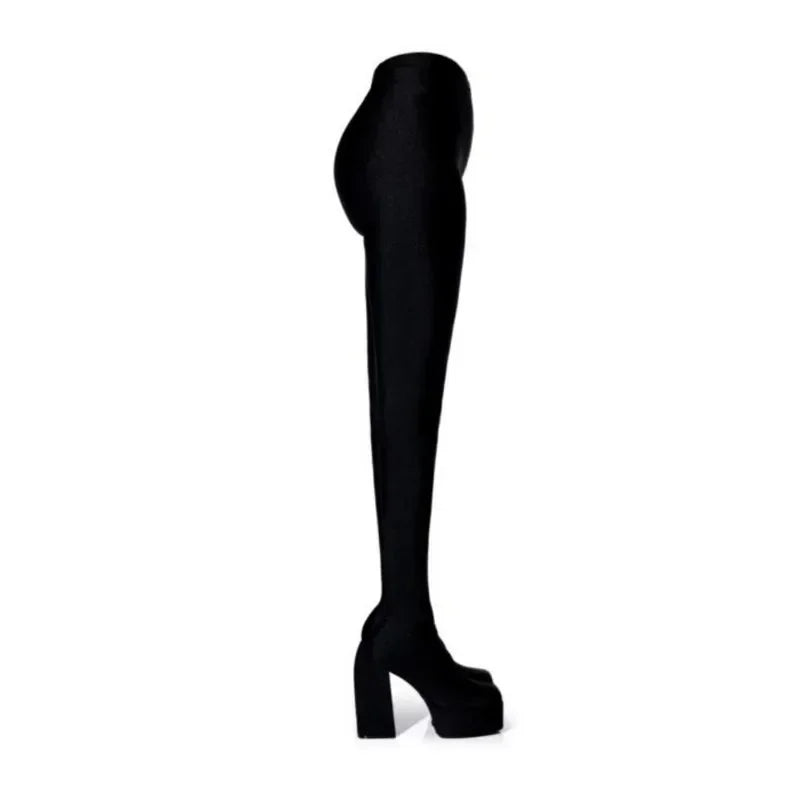 2024 New Pants Jumpsuit Boots Elastic Cloth Boots Racing Party Super Cool Square Head Waterproof Platform Thick Heel Boots 35-46
