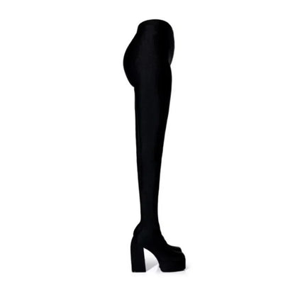 2024 New Pants Jumpsuit Boots Elastic Cloth Boots Racing Party Super Cool Square Head Waterproof Platform Thick Heel Boots 35-46