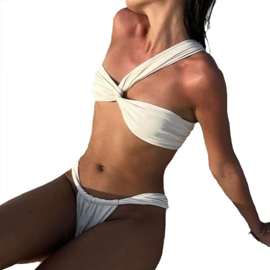 Single Shoulder Open Back Women Swimsuits 2024 Sexy Female Swimwear Brazilian Bikini Set Thong Biquini Swim Suits Beachwear