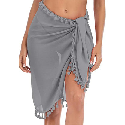 Swimsuit Coverups for Women Sarong Beach Bikini Wrap Sheer Short Skirt Scarf for Swimwear with Tassel