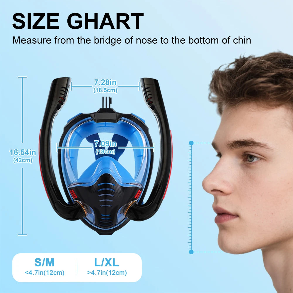 Snorkeling Mask Double Tube Silicone Full Dry Diving Mask Adult Swim Mask Diving Goggles Indoor Self Contained Underwater Breath