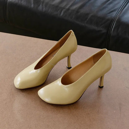 Woman Shoes Sexy Heeled For Retro Pumps French Style Leather Pumps Slip On European Spring High Heels Handmade Vintag Dress Pump