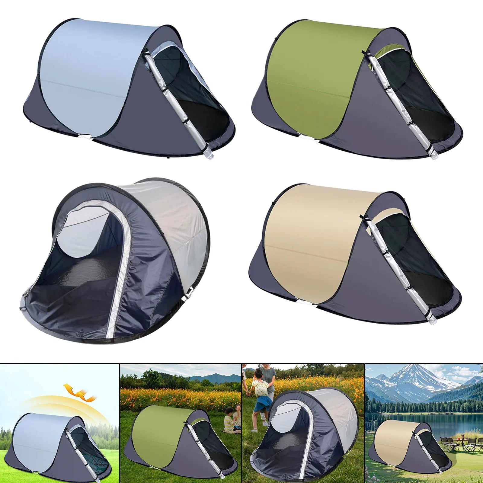Automatic Instant Pop Up Portable Camping Tent for Outdoor Fishing Hiking Backyard Beach Party with Carry Bag Windproof Setup