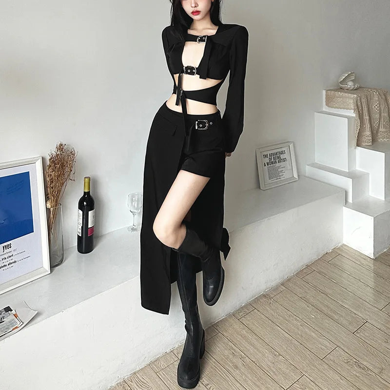 Gothic Patchwork Sexy Mini Skirts Goth Dark Techwear Women Grunge Irregular Hem High Waist Cargo Skirt Hip Hop Black Summer 2023