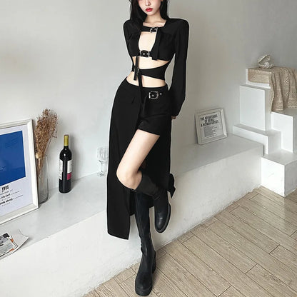 Gothic Patchwork Sexy Mini Skirts Goth Dark Techwear Women Grunge Irregular Hem High Waist Cargo Skirt Hip Hop Black Summer 2023