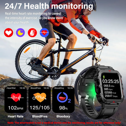 LAXASFIT 2025 New Smart Watch Men's Outdoor Watch 1.85 inch Voice Assistant Bluetooth Call with LED Flashlight Smart Watch
