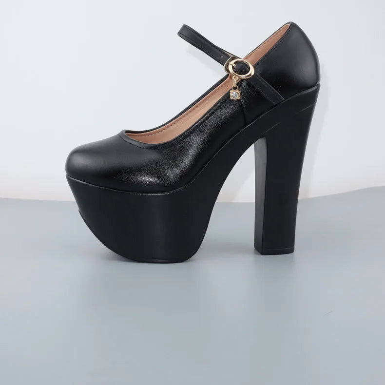 Catwalk 15cm Small Size 32-43 Sexy Extreme Block High Heels Shoes Spring 2025 Trend Bright Leather Chunky Platform Pumps Model
