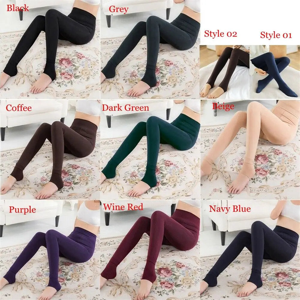 Women Winter Thermal Warm Velvet Thick Pantyhose Fluff Lined Stretch Slim Leggings Pants Ankle-Length