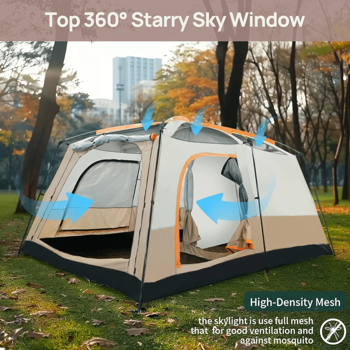 5-8 Person Camping Tent 2 Bedroom 1Hall  Double Layers Oversize Thickened Rainproof Tent Outdoor Family Camp Tour Equipment