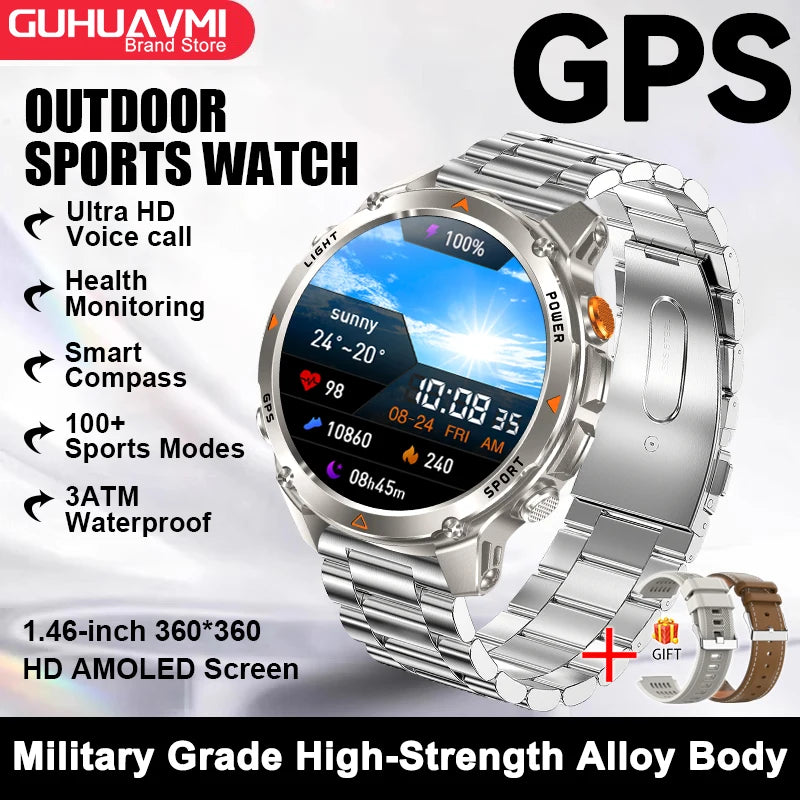 2026 New Outdoor Sport GPS Position Smart Watch Men 3ATM Waterproof Compass Altimeter 540mAh BT Call Fitness Watch
