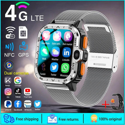 PGD SmartWatch 4G LTE GPS Wifi SIM Card NFC Dual Camera Rugged 64G ROM Storage Heart Rate Sports Smart Watch Men