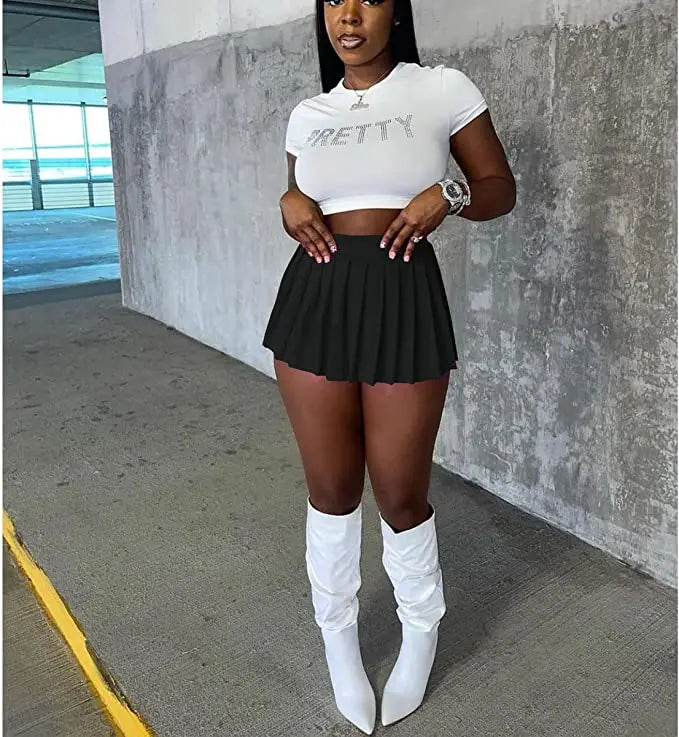 2024 Spring Fashion Women's Mini Pleated Skirts Sexy Club Y2k Accessories Plaid High Waist Stretchy Tennis Skater A-line Outfits