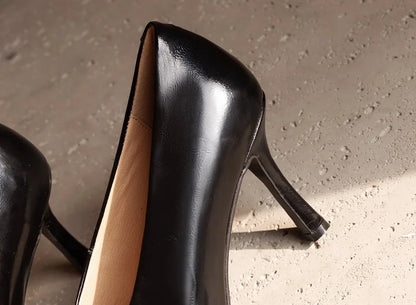 Woman Shoes Sexy Heeled For Retro Pumps French Style Leather Pumps Slip On European Spring High Heels Handmade Vintag Dress Pump