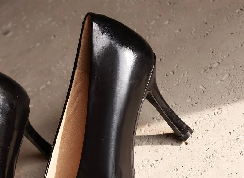 Woman Shoes Sexy Heeled For Retro Pumps French Style Leather Pumps Slip On European Spring High Heels Handmade Vintag Dress Pump