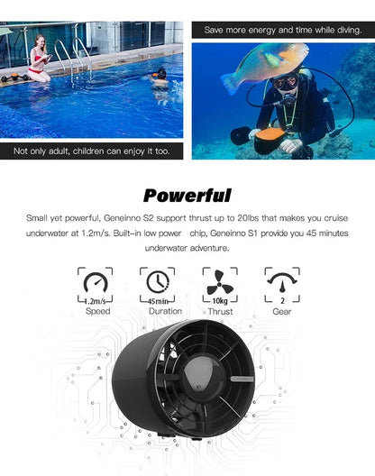 High Speed Electric Under Water Motor Scooter 1.2m/s Electric Underwater Thruster Sea Scooter for Diving Snorkeling