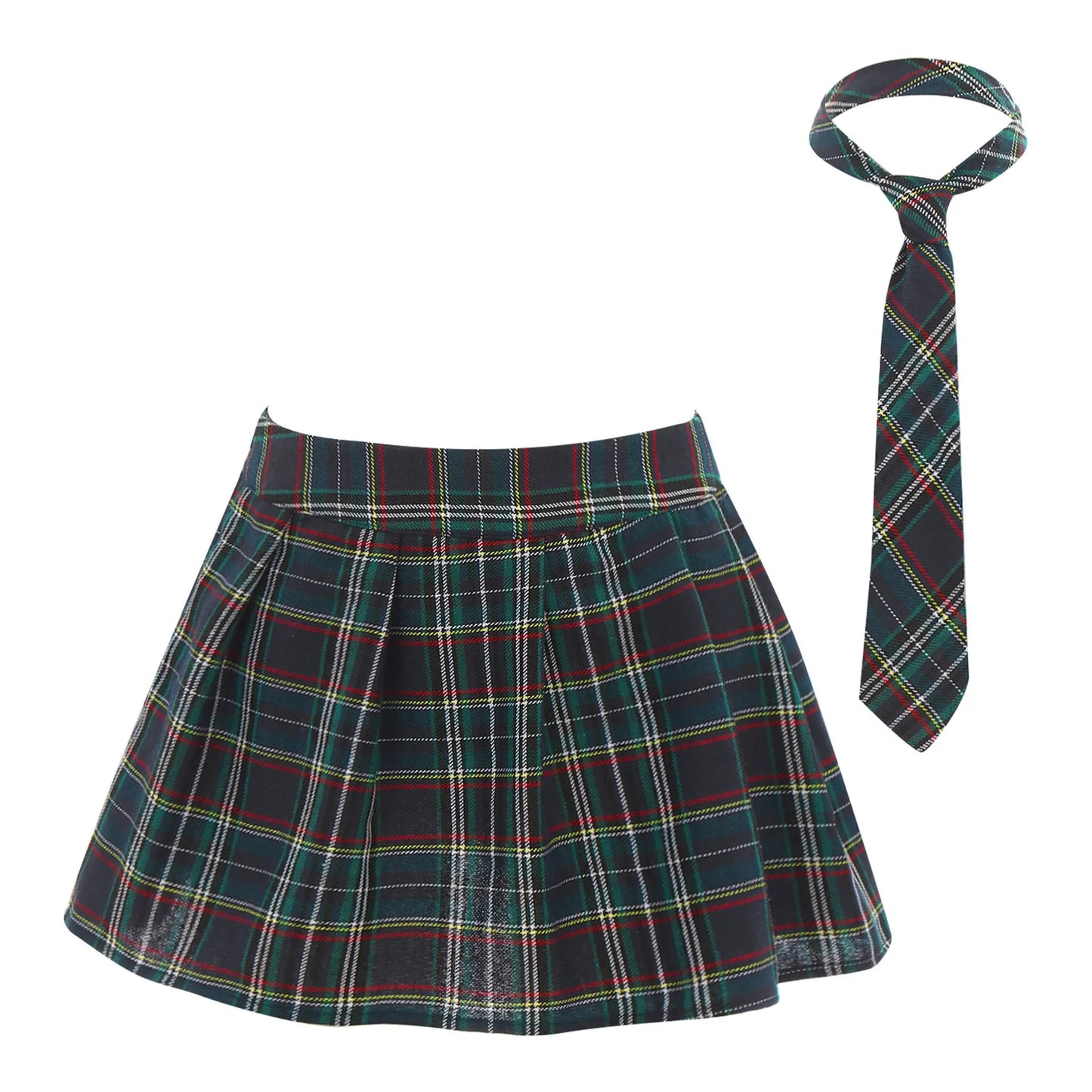 Womens Plaid Pleated Skirts With Necktie Harajuku Mini Japanese Preppy Schoolgirls Uniforms Kawaii Skirts Ladies Cosplay Costume