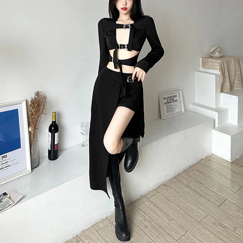 Gothic Patchwork Sexy Mini Skirts Goth Dark Techwear Women Grunge Irregular Hem High Waist Cargo Skirt Hip Hop Black Summer 2023