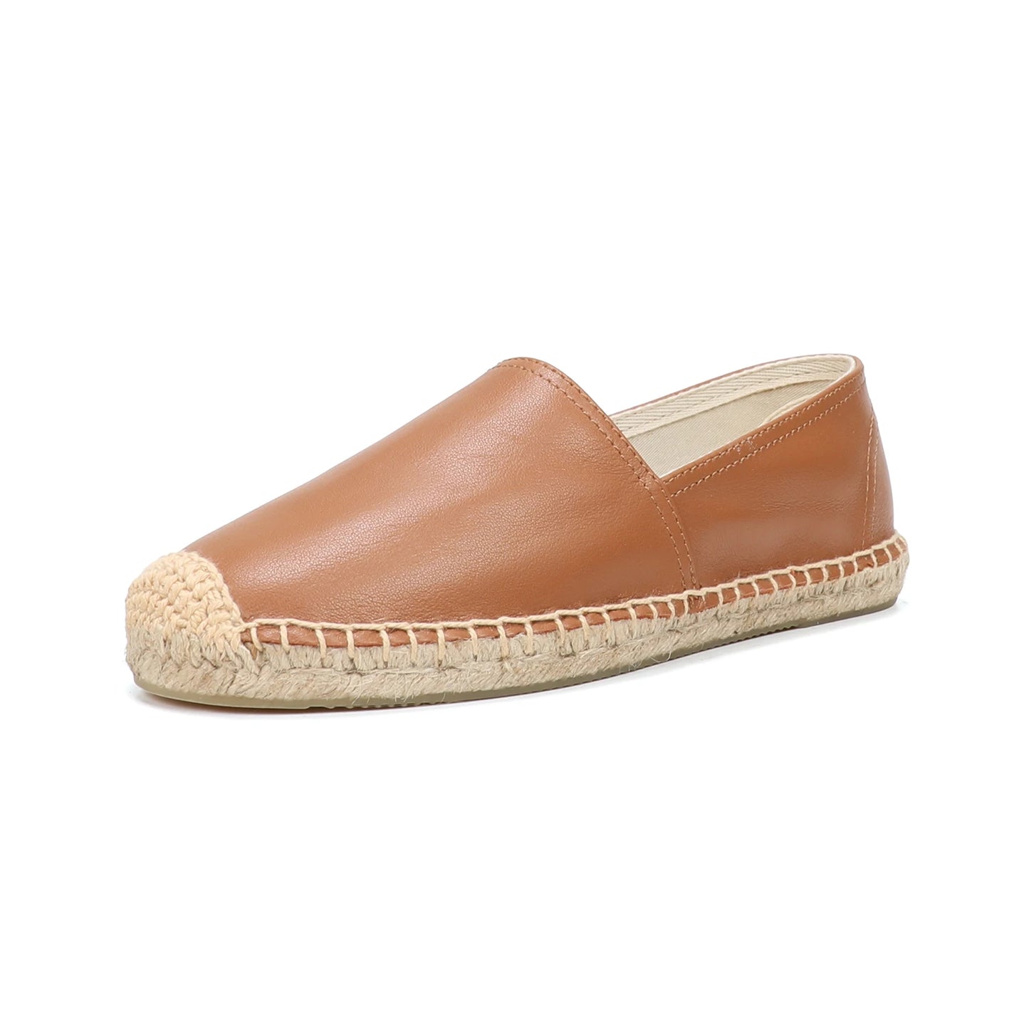 Casual Espadrilles Flat Cow Leather Shoe for Women Slip-on Rubber Ballet Flats