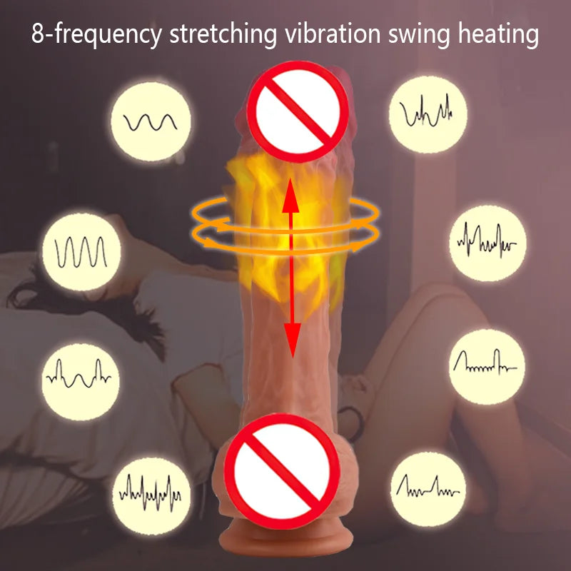Dildo Heated Realistic Telescopic Swing Vibrator Vaginal Massage Masturbation Device Anal Stimulator Female Adult Sex Toy