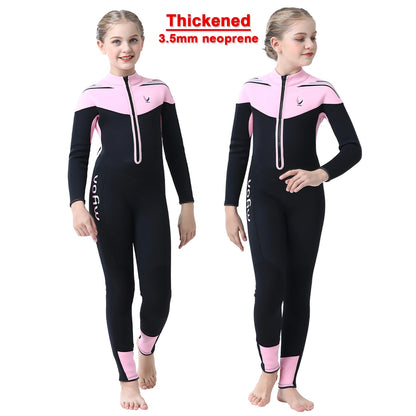 Thermal Full Wet Suits for Girls,Long Sleeve Anti-UV One-Piece Kids Wetsuits,3.5mm Neoprene,Thick Warm Swimming Surfing Wear